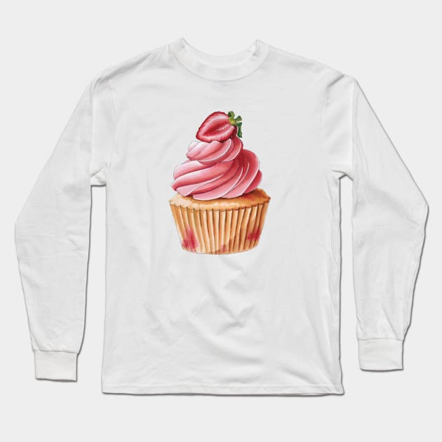 Strawberry Cupcake Long Sleeve T-Shirt by Frostedreindeer